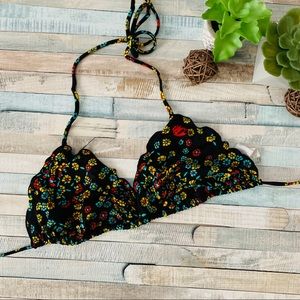Billabong Black Floral Ruffle Triangle Bikini Top